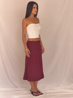 The Split Midi Skirt in Cherry Crush