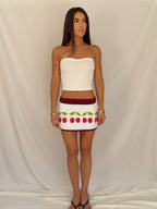 The Split Mini Skirt in Cherry Crush