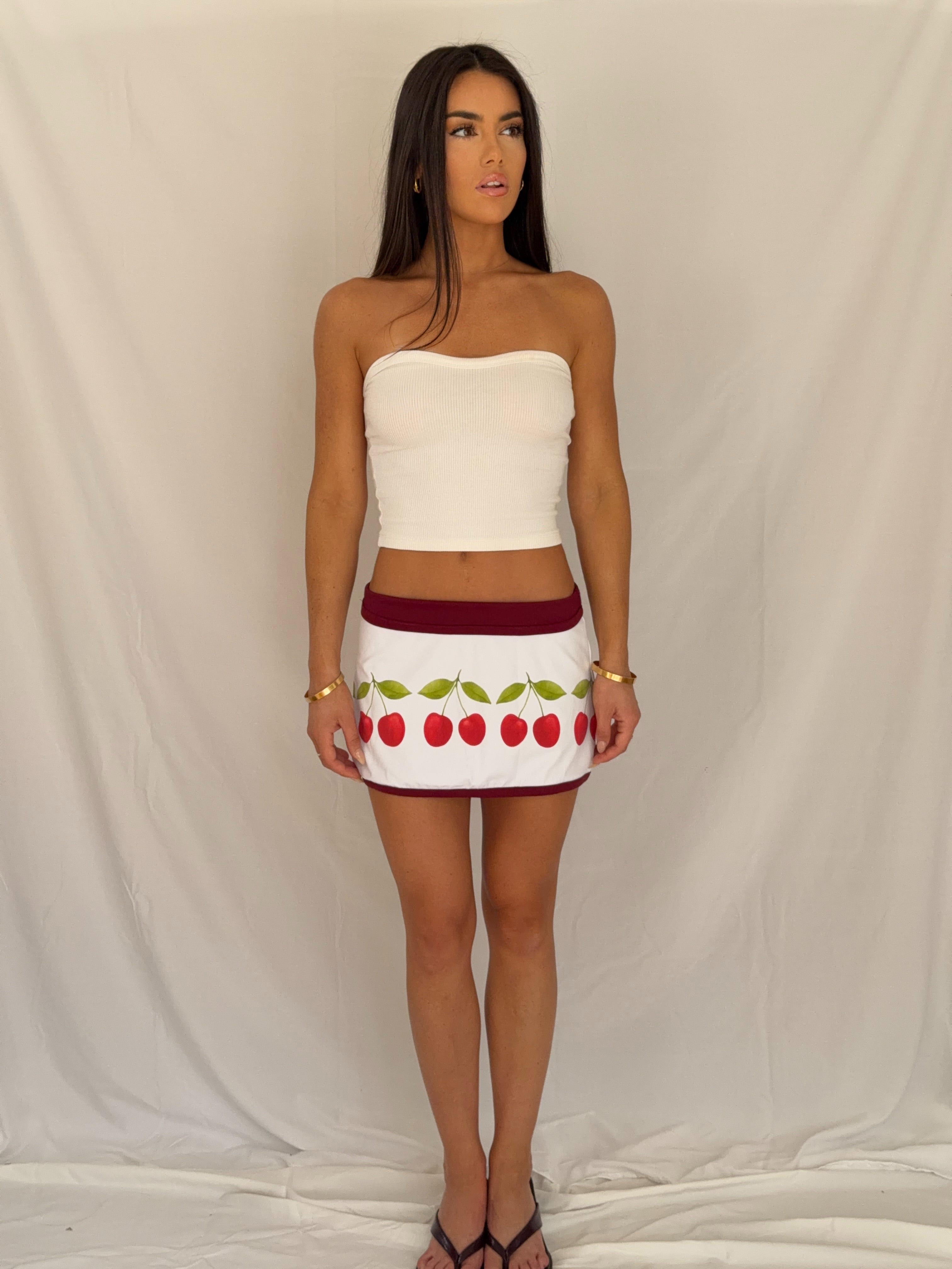 The Split Mini Skirt in Cherry Crush