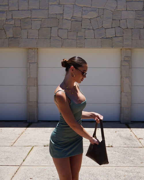 Flipside Mini Dress in Muted Moss