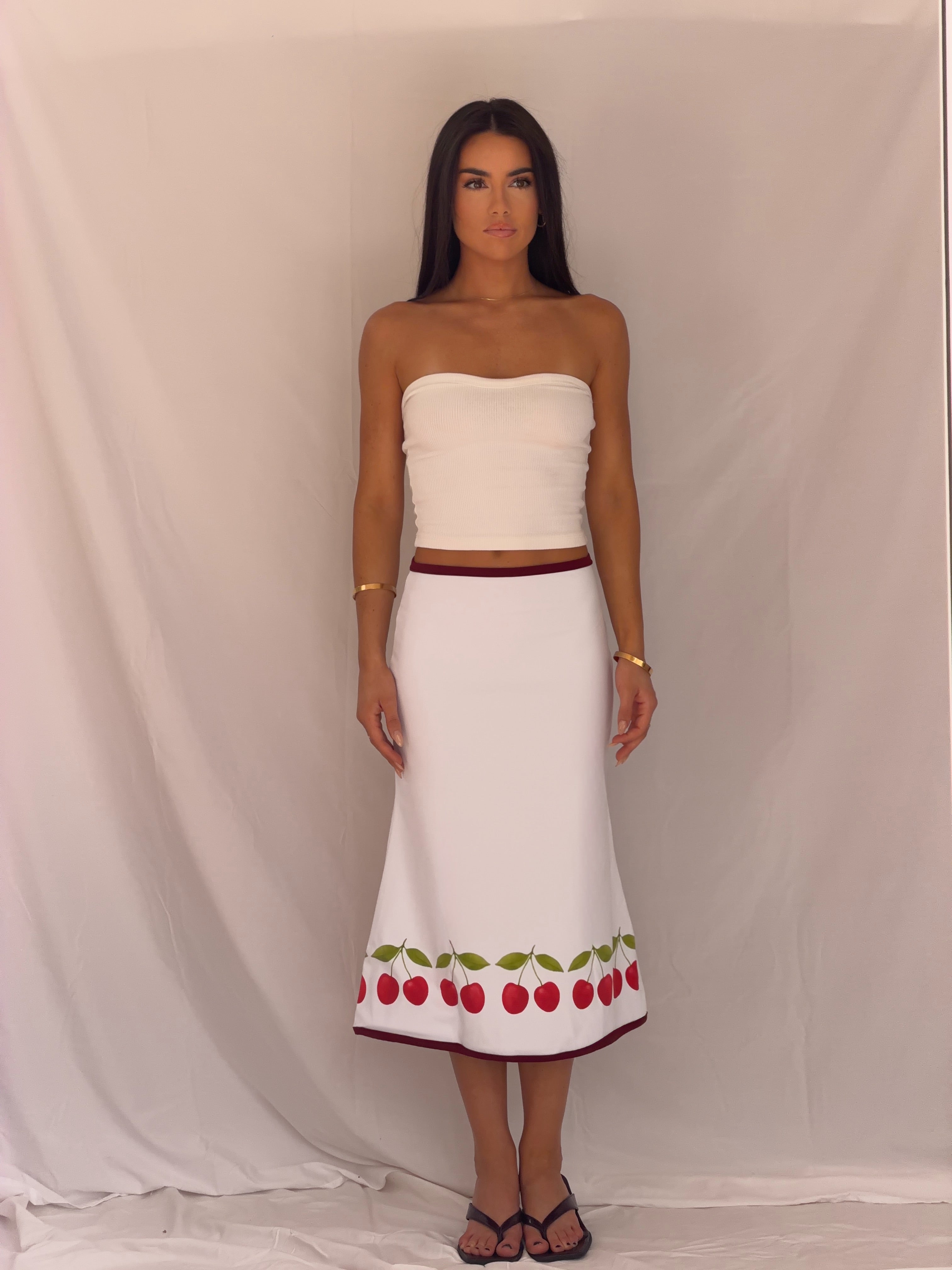The Split Midi Skirt in Cherry Crush