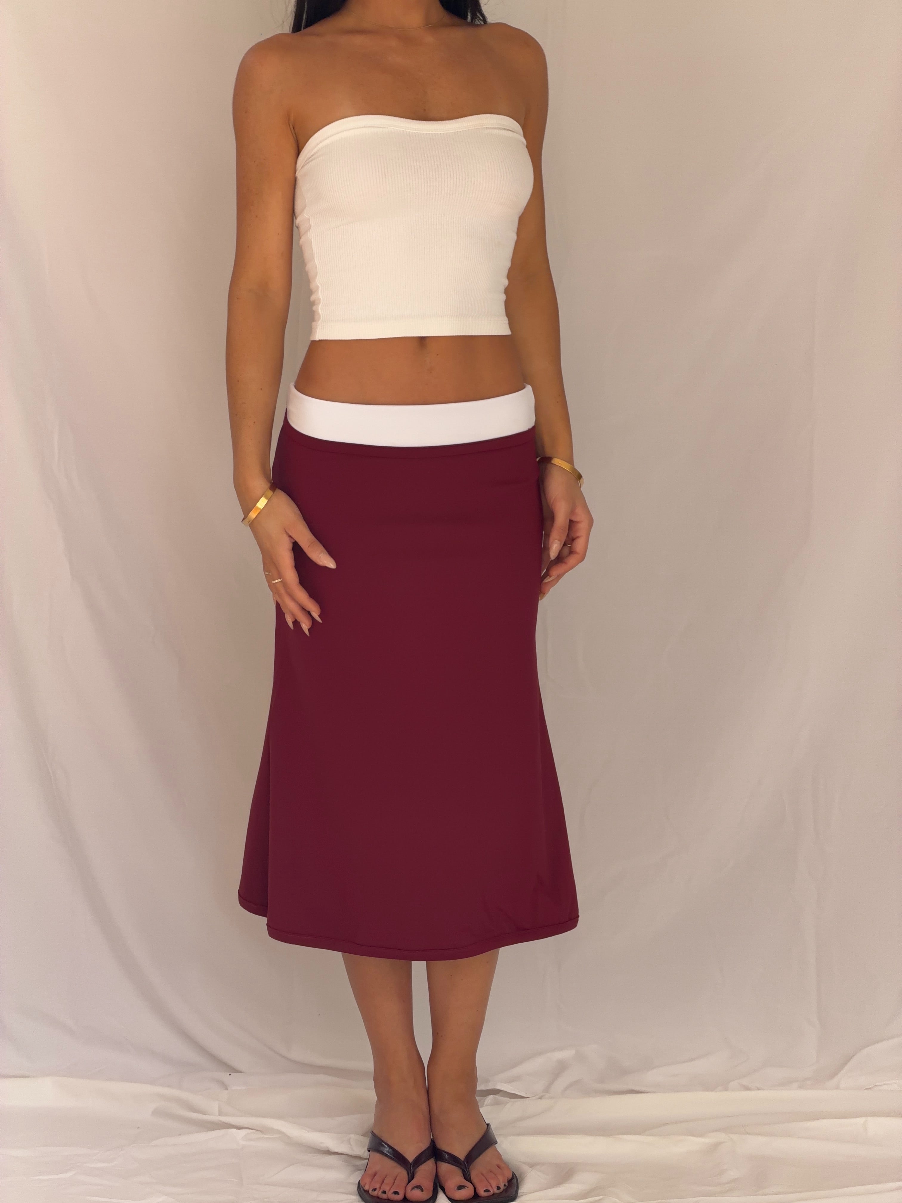 The Split Midi Skirt in Cherry Crush