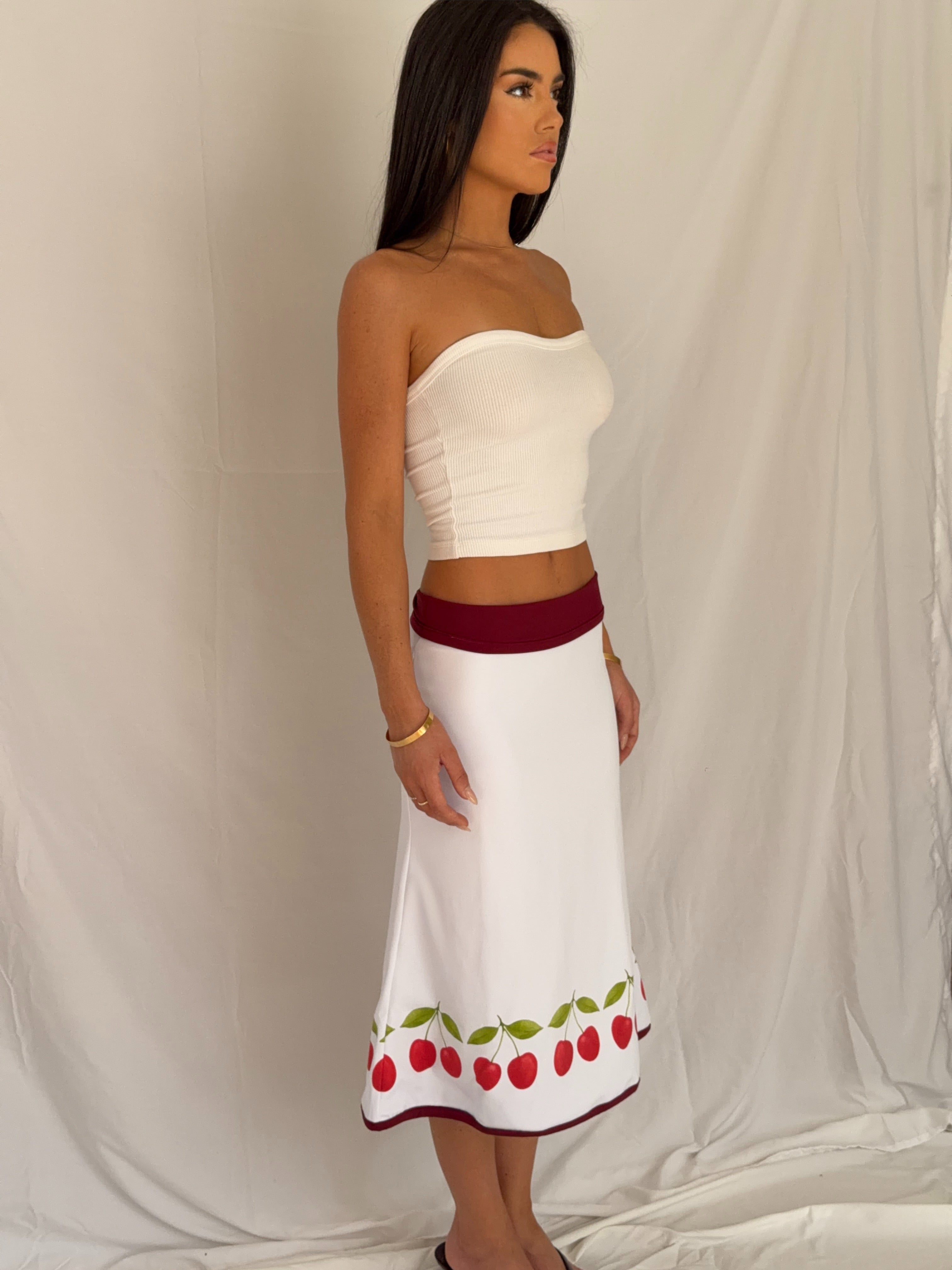 The Split Midi Skirt in Cherry Crush