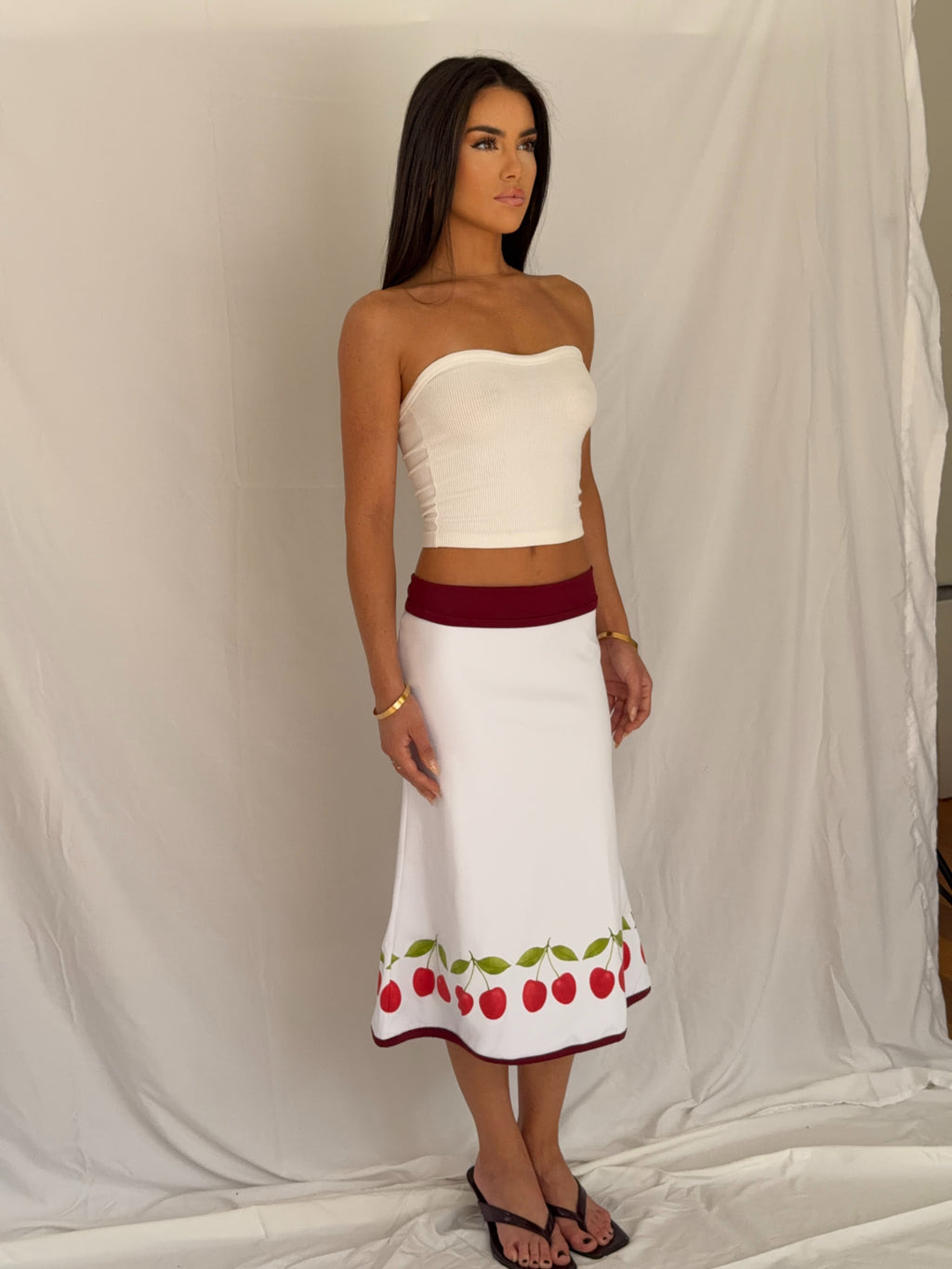 The Split Midi Skirt in Cherry Crush