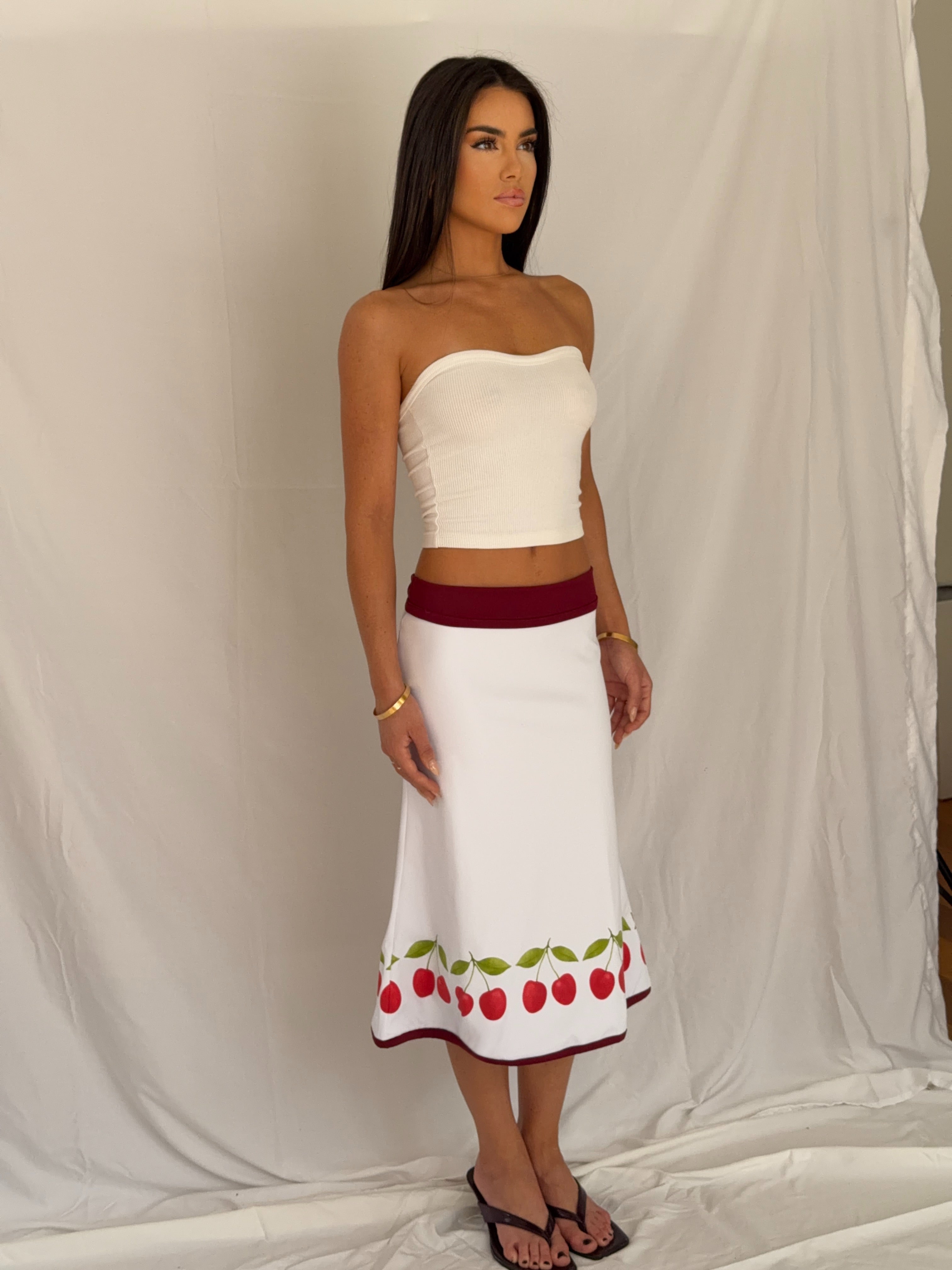 The Split Midi Skirt in Cherry Crush