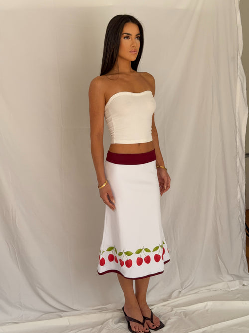 The Split Midi Skirt in Cherry Crush