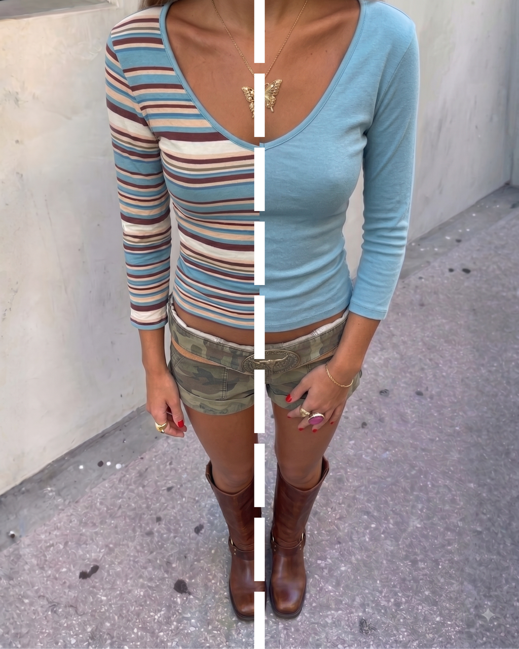 Teal Reversible V-neck Top