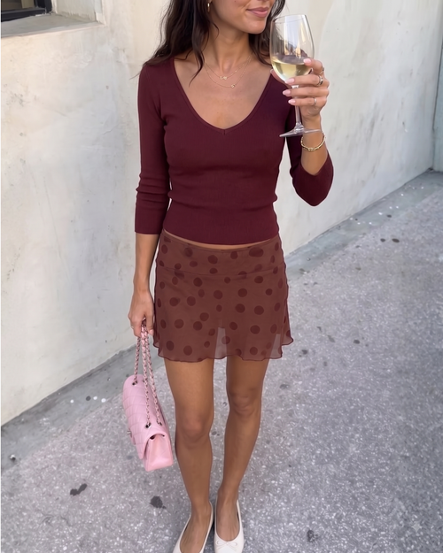 Cherry Reversible V-Neck Top