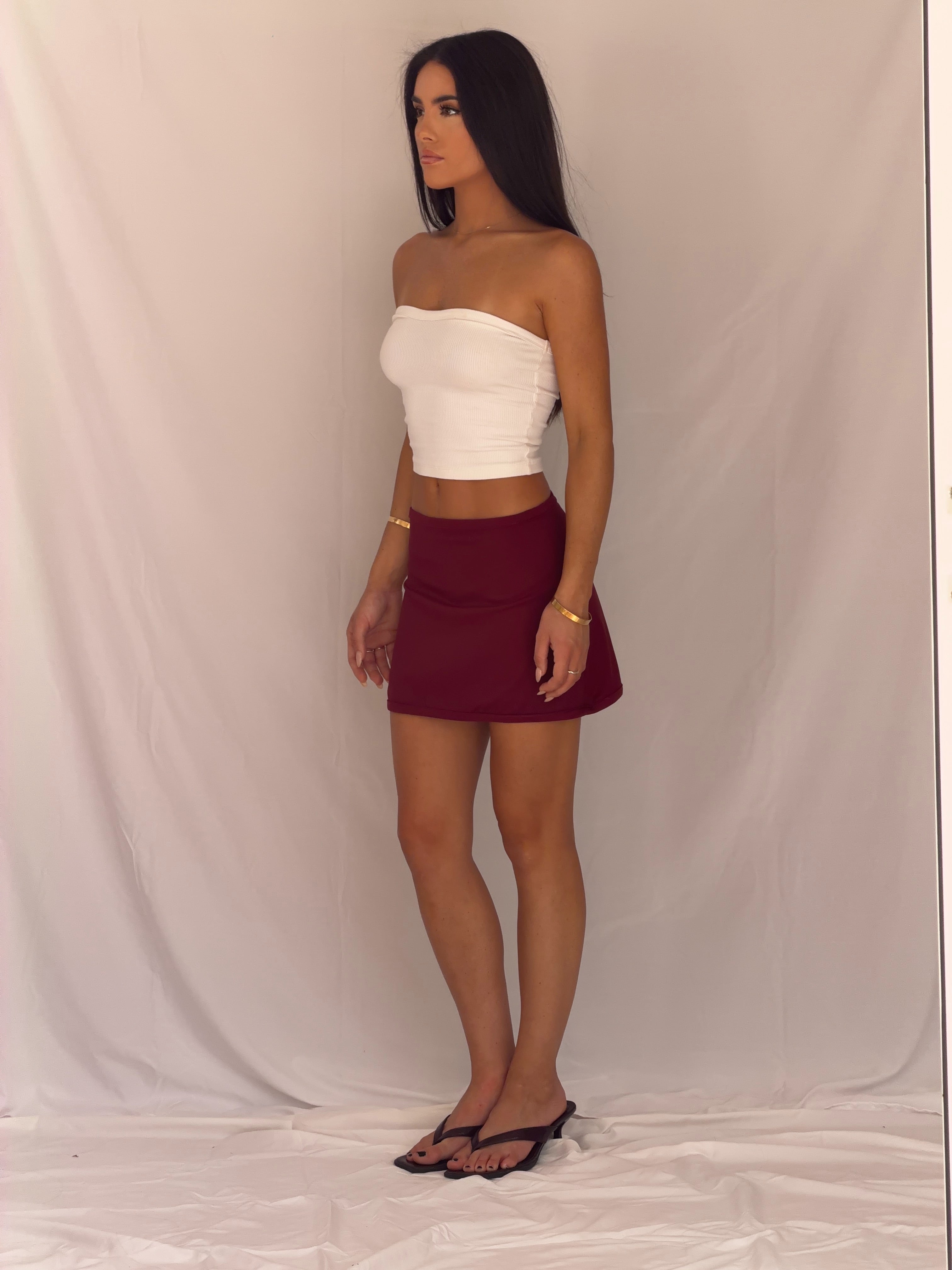 The Split Mini Skirt in Cherry Crush
