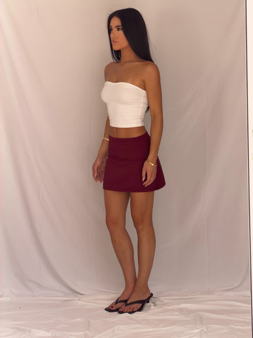 The Split Mini Skirt in Cherry Crush